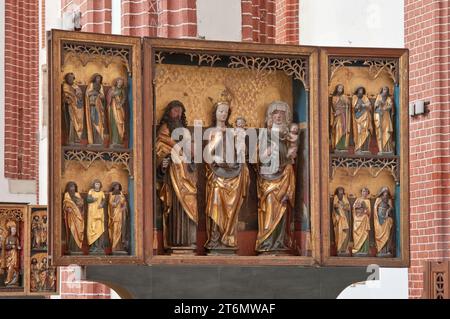 Medieval wooden triptych at St Mary on the Sand Church on Piasek Island at Old Town in Wrocław, Lower Silesia, Poland Stock Photo