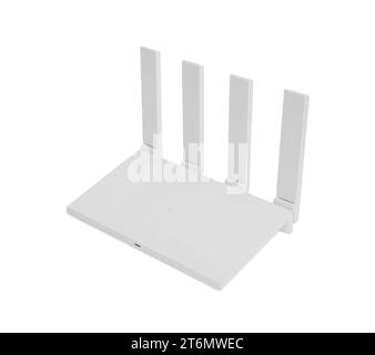 One modern Wi-Fi router isolated on white Stock Photo