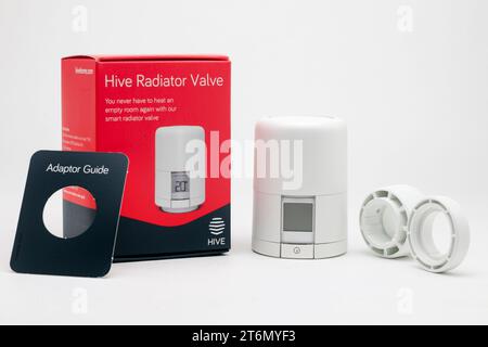 Hive Thermostatic Radiator Valve with Two Adapters and Box Stock Photo ...