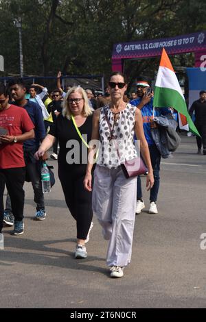 Cheerful spectators entering into the Eden Gardens stadium in Kolkata for England vs Pakistan, ICC Cricket World Cup 2023, one day match. (Photo by Biswarup Ganguly/Pacific Press) Stock Photo