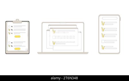Survey concepts set isolated on a white background. Quality test. Client answers. Vector illustration. Stock Vector