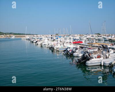 Vieste, Italy - 25 August 2023: view of port of Vieste with boats Stock Photo