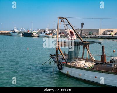 Vieste, Italy - 25 August 2023: view of port of Vieste with boats Stock Photo