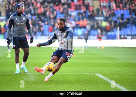 11th November 2023; Toughsheet Community Stadium, Bolton, Greater Manchester, England; League One Football, Bolton Wanderers versus Blackpool; Victor Adeboyejo of Bolton Wanderers warming up Stock Photo