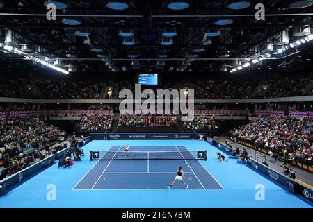 Sweden's Kajsa Rinaldo Persson in action against Great Britain's Jodie Burrage during day one of the 2023 Billie Jean King Cup play-off between Great Britain and Sweden at the Copper Box Arena, London. Picture date: Saturday November 11, 2023. Stock Photo