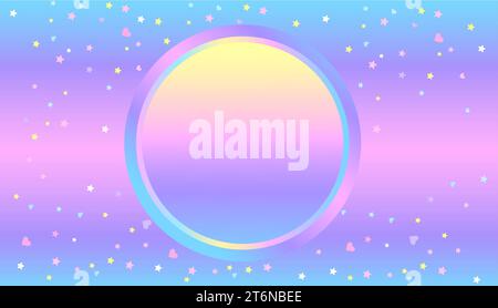 Holographic abstract background with rainbow circle. Geometric horizontal elegant background. Vector image. Stock Vector