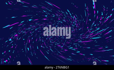 Abstract blue background with a vortex, a spiral of particles flying in space. Vector image on a black background with grunge texture. Stock Vector