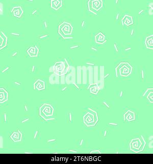 Seamless pattern of abstract cute playful curls on a green background. Vector background in kawaii, manga, anime style. Stock Vector