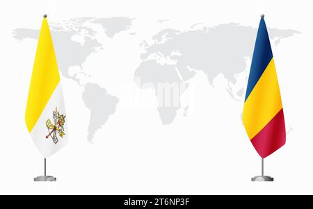 Vatican and Chad flags for official meeting against background of world map. Stock Vector