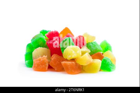 Candied  fruits pieces isolated on white Stock Photo