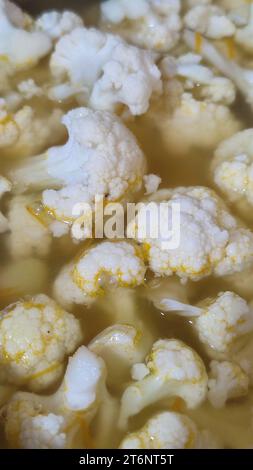 cauliflower boiled in a saucepan, soup lunch vegetables Stock Photo