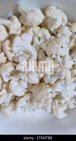 cauliflower boiled in a saucepan, soup lunch vegetables Stock Photo