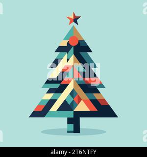 geometric christmas tree with star on top, colorful blocks, modern abstract christmas tree with geometric design, minimal unique creative christmas tr Stock Vector