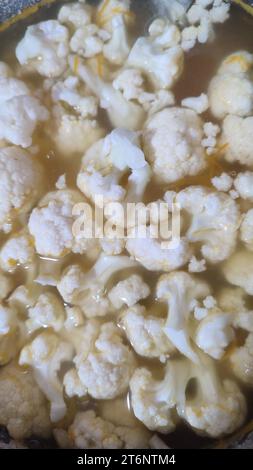 cauliflower boiled in a saucepan, soup lunch vegetables Stock Photo