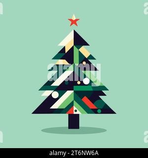geometric christmas tree with star on top, colorful blocks, modern abstract christmas tree with geometric design, minimal unique creative christmas tr Stock Vector