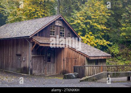 Woodland WA USA Oct 15 2023 The Cedar Grist Mill built in 1876 is on the Register of National Historic Places Stock Photo