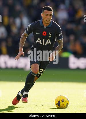 Wolverhampton, England, 11th November 2023.  Pedro Porro of Tottenham during the Premier League match at Molineux, Wolverhampton. Picture credit should read: Andrew Yates / Sportimage Stock Photo