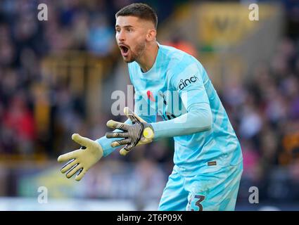 Wolverhampton, England, 11th November 2023. Guglielmo Vicario of Tottenham during the Premier League match at Molineux, Wolverhampton. Picture credit should read: Andrew Yates / Sportimage Stock Photo