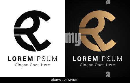 luxury Initial CR or RC Monogram Text Letter Logo Design Stock Vector