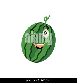 Watermelon Character with Various Face Expressions. Vector illustration set of funny and cute cartoon fruits isolated on white background Stock Vector