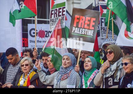 London, UK. 11th November 2023. Protesters in Victoria. Hundreds of thousands of people marched to the US Embassy in solidarity with Palestine, calling for a ceasefire. The protest was the biggest yet since the Israel-Hamas war started. Credit: Vuk Valcic/Alamy Live News Stock Photo