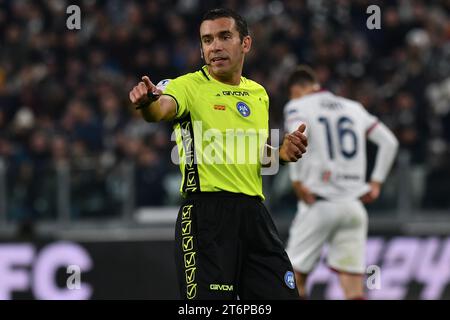 Referee Marco Piccinini gestures during the Serie A football match between Juventus FC and Cagliari Calcio at Juventus stadium in Turin (Italy), November 11th, 2023. Stock Photo