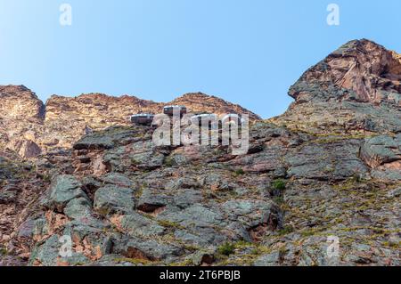 Capsules of a modern vertical sky hotel, Ollantaytambo, Sacred Valley of the Inca, Cusco province, Peru. Stock Photo