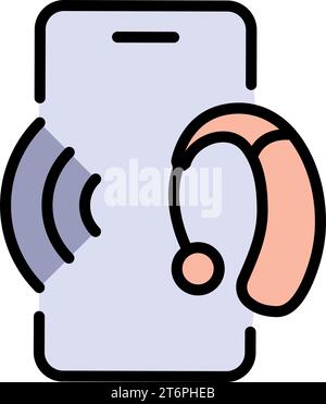 Hearing aid control from the smartphone, color icon. Hearing protection tool. Simple style sign isolated on white background. Vector flat illustration Stock Vector