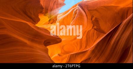 A ray of sunshine peeps into lower Antelope Canyon, Page, Arizona Stock Photo
