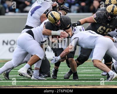 November 11, 2023: Army Black Knights quarterback Bryson Daily (13) runs up the gut of the defense during the NCAA football game between the Holy Cross Crusaders and the Army Black Knights at Michie Stadium in West Point, NY. Mike Langish/CSM Stock Photo