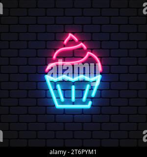 Cake neon icon on light background. Vector illustration Stock Vector