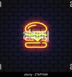 Burger neon icon on light background for decoration design. Vector illustration Stock Vector