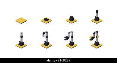 Step-by-step instructions for assembling a robot arm in isometry. Vector Stock Vector