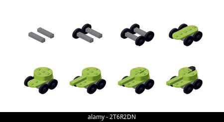 step-by-step instructions for assembling a tank from bricks. Vector ...