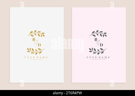 BD initials wedding modern floral handrawn ornament vector premium design Stock Vector