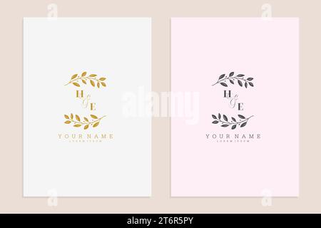 HE initials wedding modern floral handrawn ornament vector premium design Stock Vector