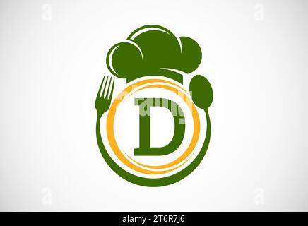 Initial alphabet with chef hat, spoon and fork. Modern vector logo for cafe, restaurant, cooking business, and company identity Stock Vector