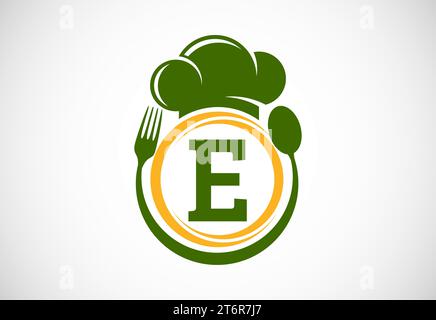 Initial alphabet with chef hat, spoon and fork. Modern vector logo for cafe, restaurant, cooking business, and company identity Stock Vector