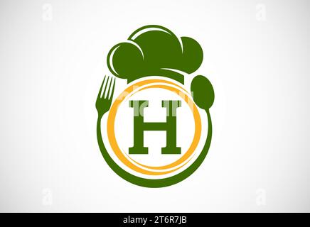 Initial alphabet with chef hat, spoon and fork. Modern vector logo for cafe, restaurant, cooking business, and company identity Stock Vector