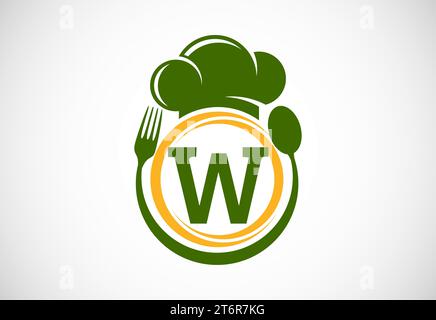 Initial alphabet with chef hat, spoon and fork. Modern vector logo for cafe, restaurant, cooking business, and company identity Stock Vector