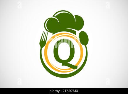 Initial alphabet with chef hat, spoon and fork. Modern vector logo for cafe, restaurant, cooking business, and company identity Stock Vector