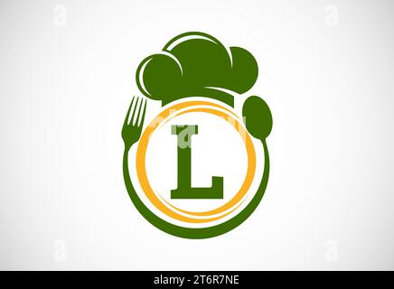 Initial alphabet with chef hat, spoon and fork. Modern vector logo for cafe, restaurant, cooking business, and company identity Stock Vector