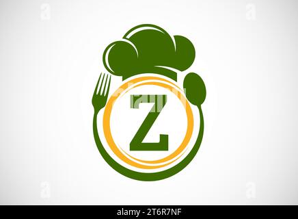 Initial alphabet with chef hat, spoon and fork. Modern vector logo for cafe, restaurant, cooking business, and company identity Stock Vector