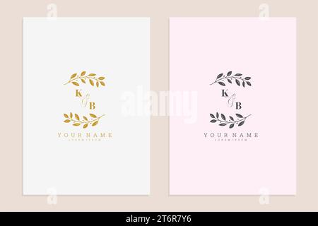 KB initials wedding modern floral handrawn ornament vector premium design Stock Vector