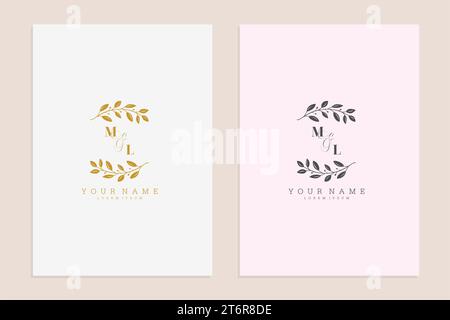 ML initials wedding modern floral handrawn ornament vector premium design Stock Vector