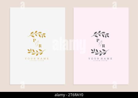 PR initials wedding modern floral handrawn ornament vector premium design Stock Vector