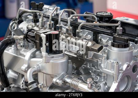 Close-up of a new complex automotive internal combustion engine Stock Photo