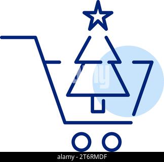 Shopping for a fir tree for Christmas. Pixel perfect, editable stroke Stock Vector
