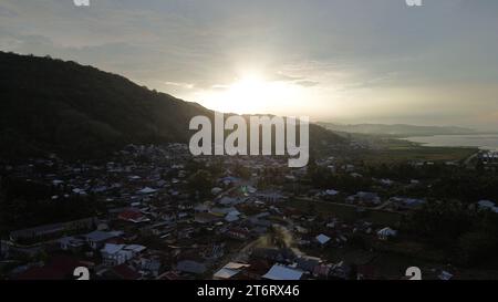 Aerial view of densely populated settlements. Aerial view of houses Stock Photo