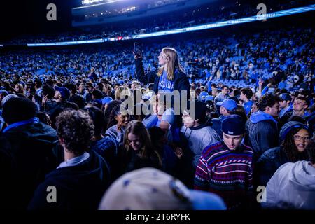 November 12, 2023: North Carolina Tar Heels students rush the field after defeating the Duke Blue Devils in the ACC football matchup at Kenan Memorial Stadium in Chapel Hill, NC. (Scott Kinser/CSM) Stock Photo